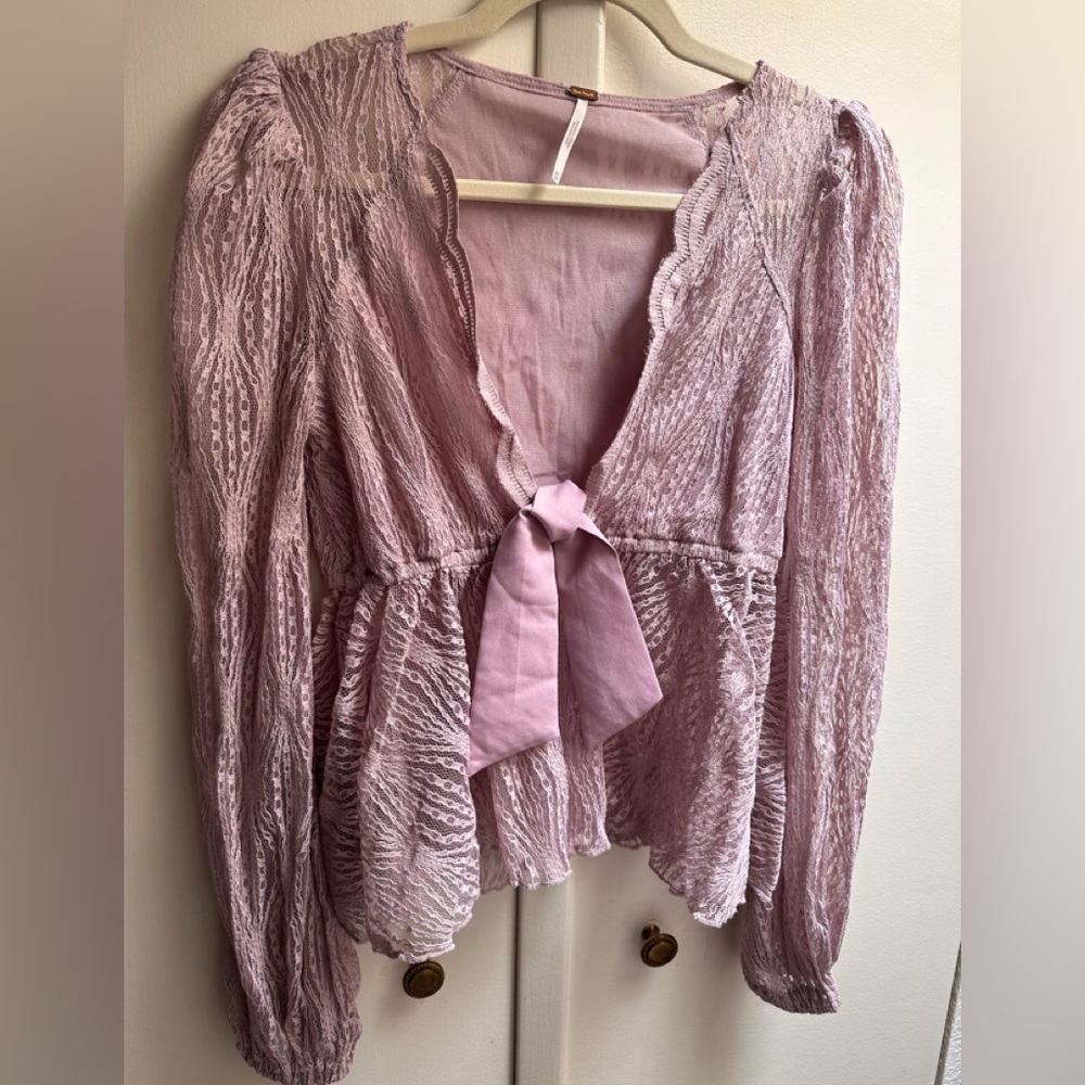 🌸 Free People Luisa Lace Tie Front Top XS NWT Sheer Boho - Picture 3 of 6